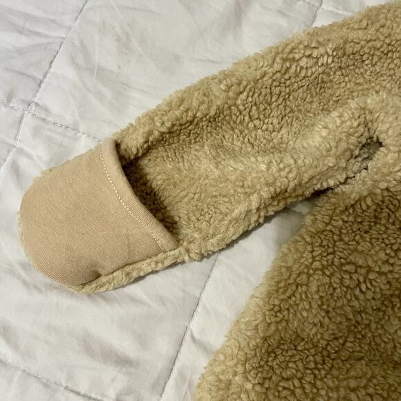 Baby Gap Teddy Sherpa One Piece 6 To 12 Mo Brown Bear Ear Appliqué Hood Cozy - Picture 6 of 11